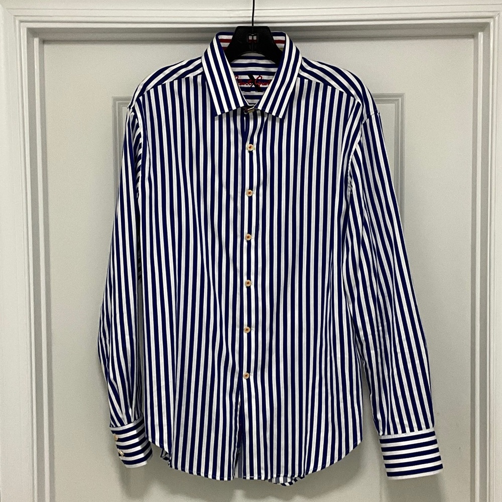 Robert Graham Navy and White Striped Button Down Shirt